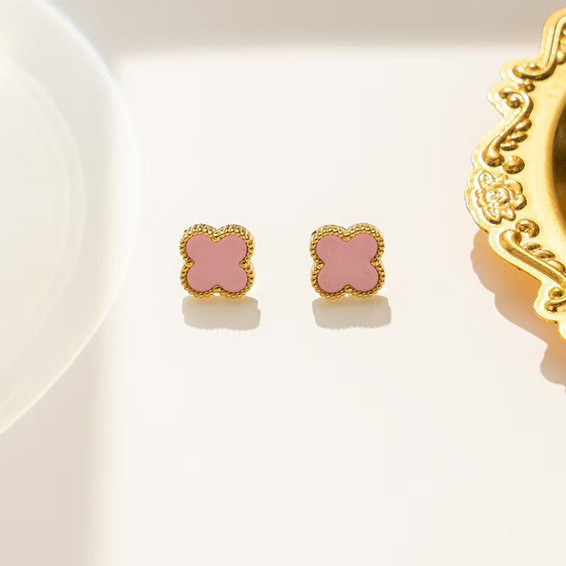 Elegant Gold Four-Leaf Clover Stud Earrings