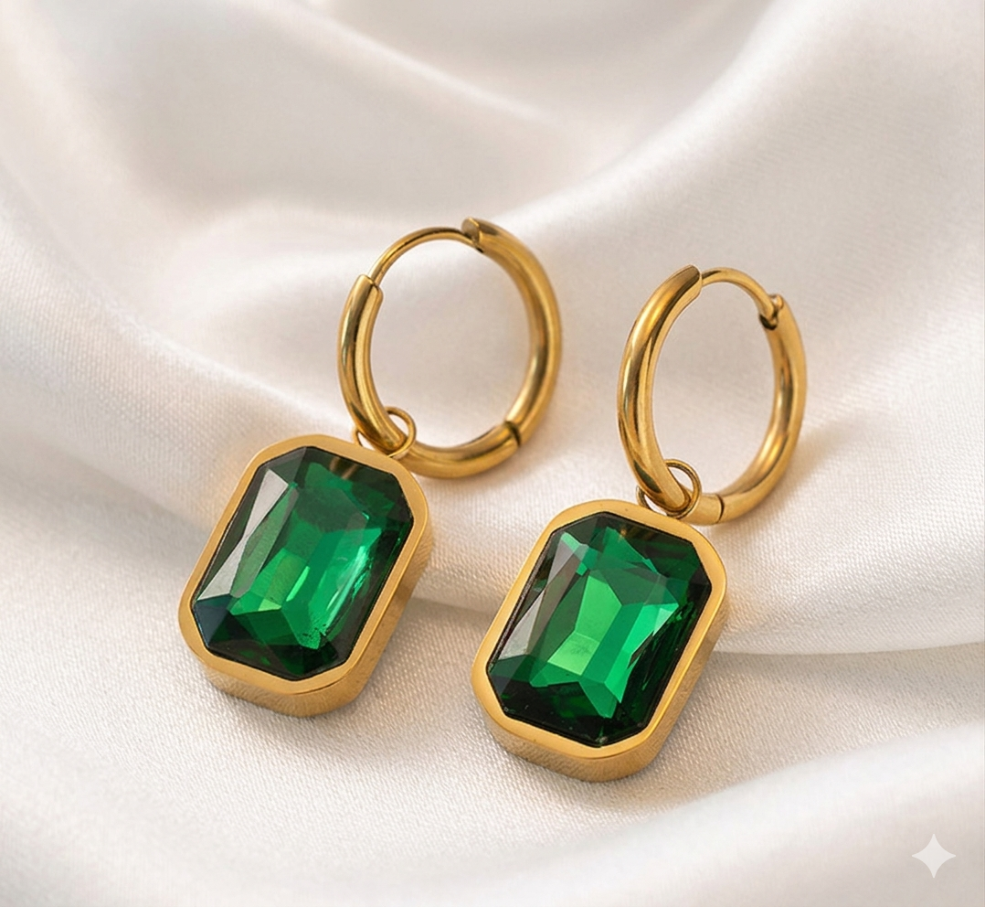 Salve Emerald Green Stone Drop Earrings