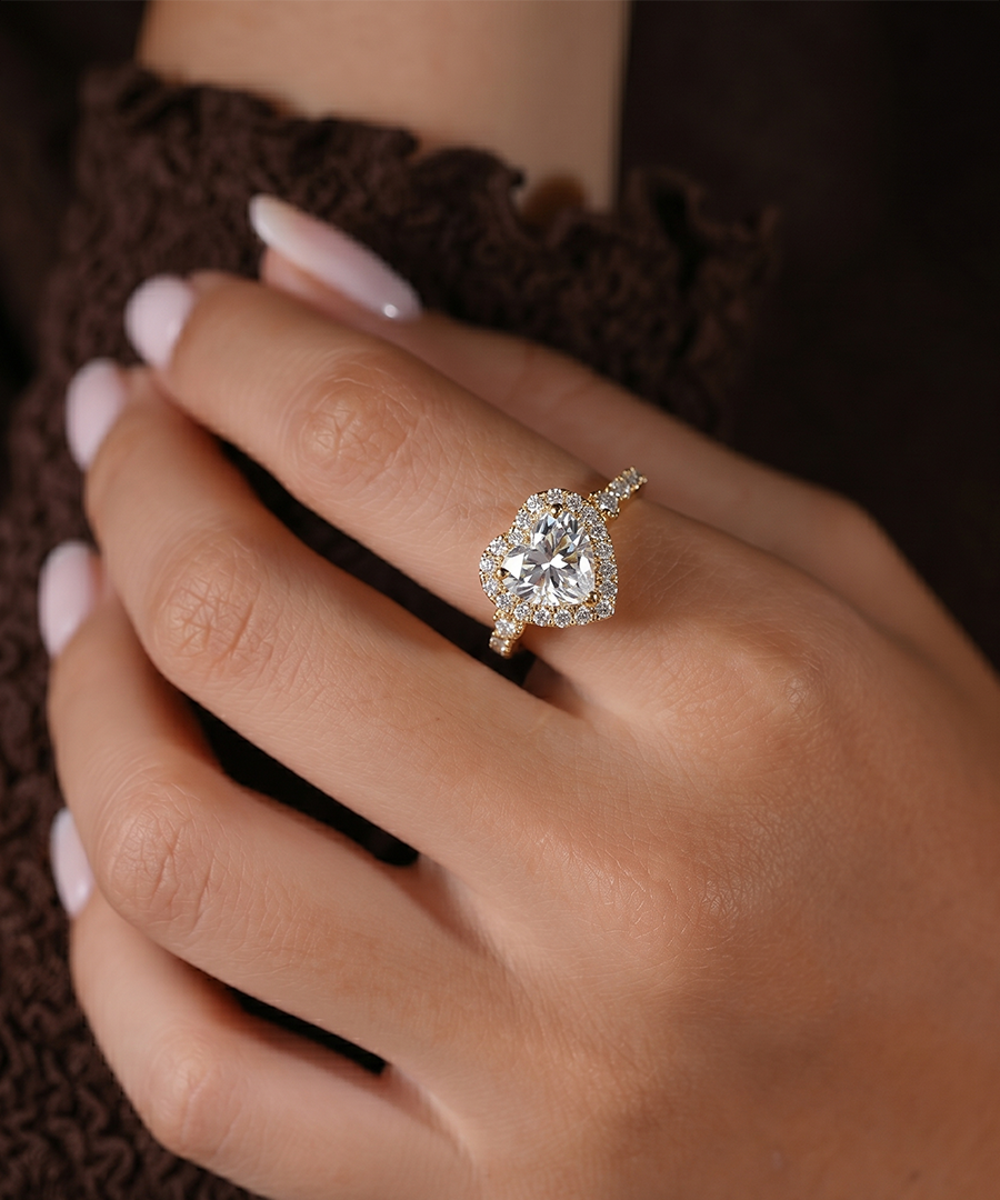 HEART SHAPED UNBURST HALO RING