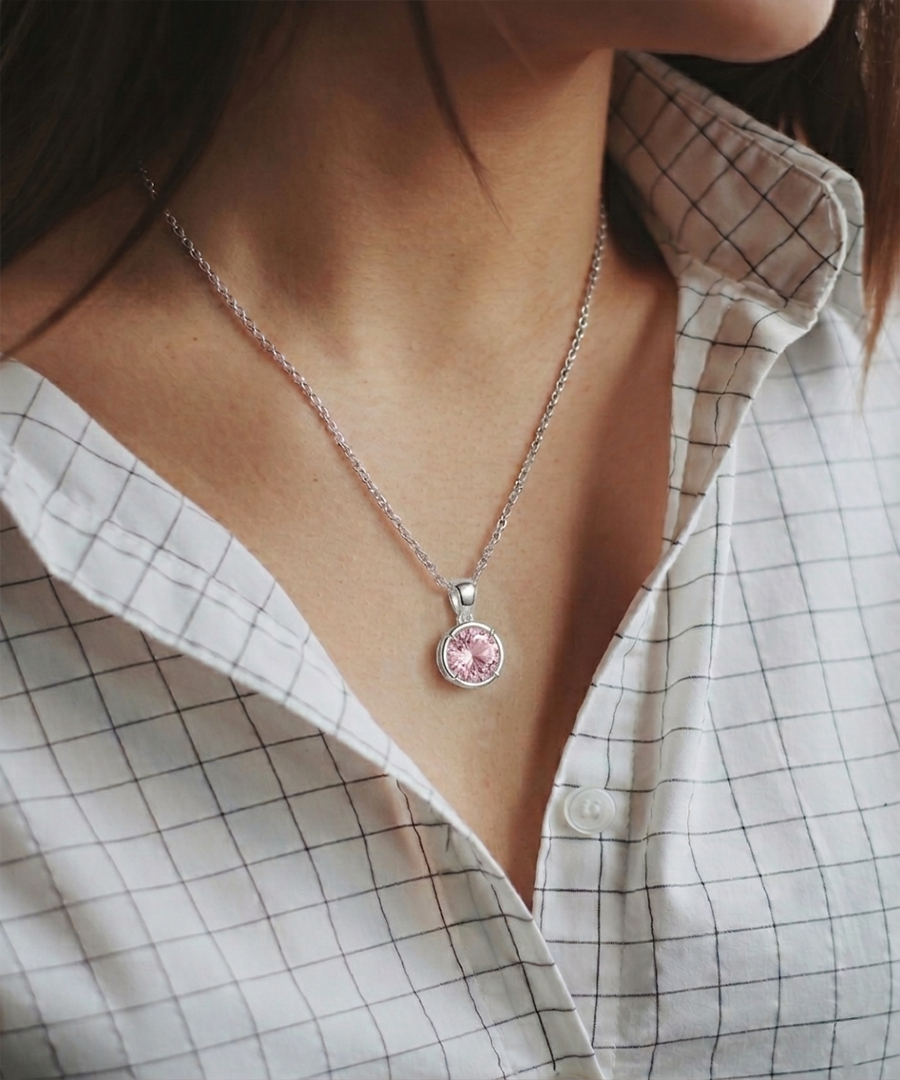 Pink Moissanite Solitary Necklace