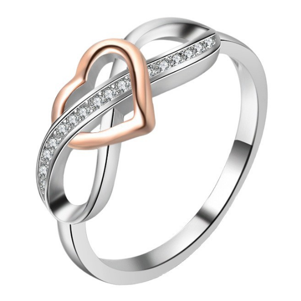 This is an intertwined Heart and Infinity Ring, also known as a Promise Ring, or Love Knot Ring, Gold Plated and with high quality zircons.