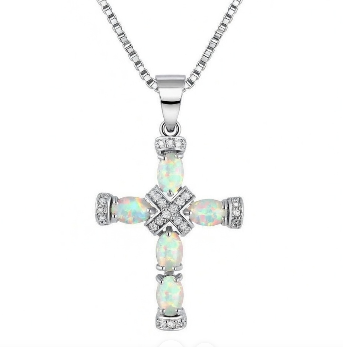 Mossainite Cross Pendant Necklace