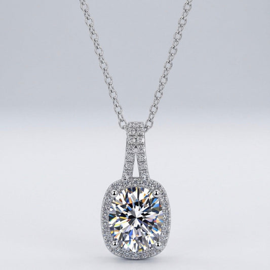 White Gold Square Cut Halo Pendant