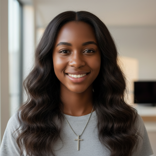 Woman with long, wavy hair wearing a cross necklace. The finish is polished, and design is simple. Pendant is a plain cross with flat and sharp edges, providing a clean and contemporary look.