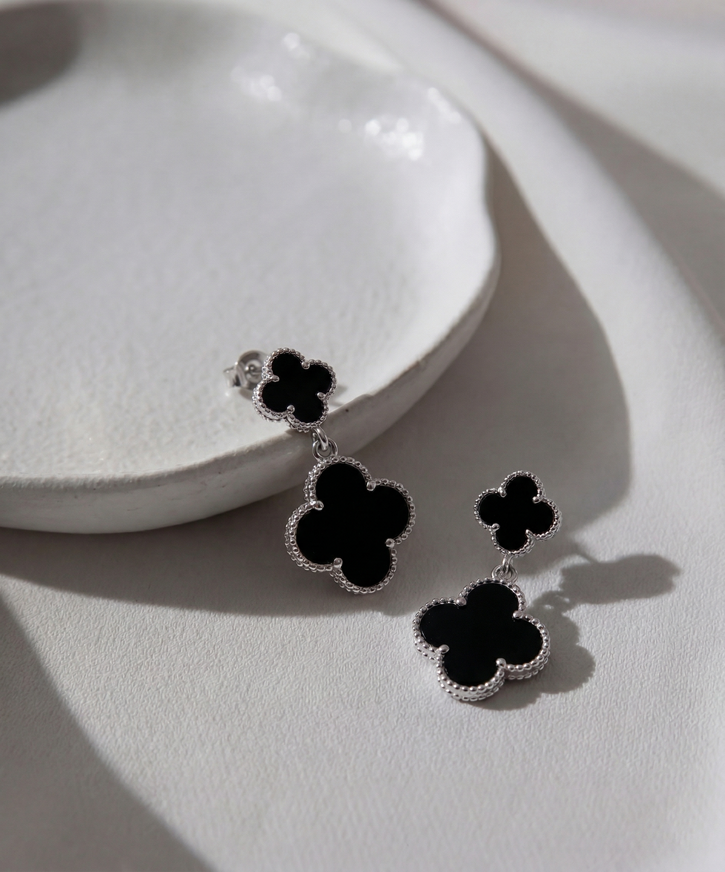 Silver Double Clover Dangle Earrings