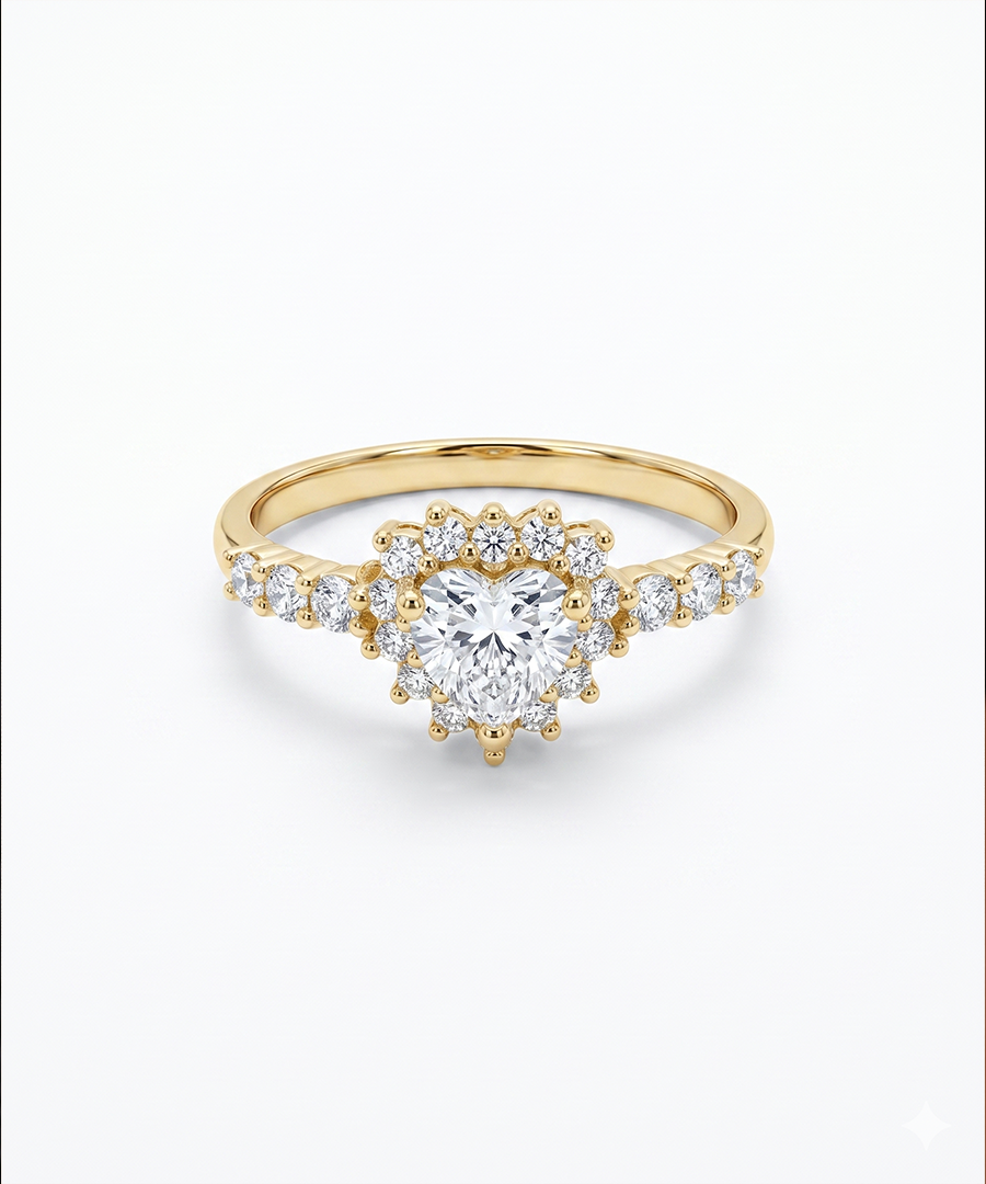 HEART SHAPED UNBURST HALO RING