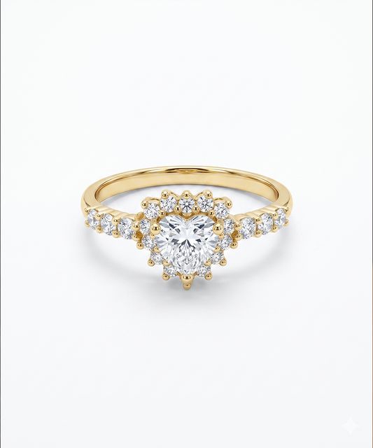 HEART SHAPED UNBURST HALO RING