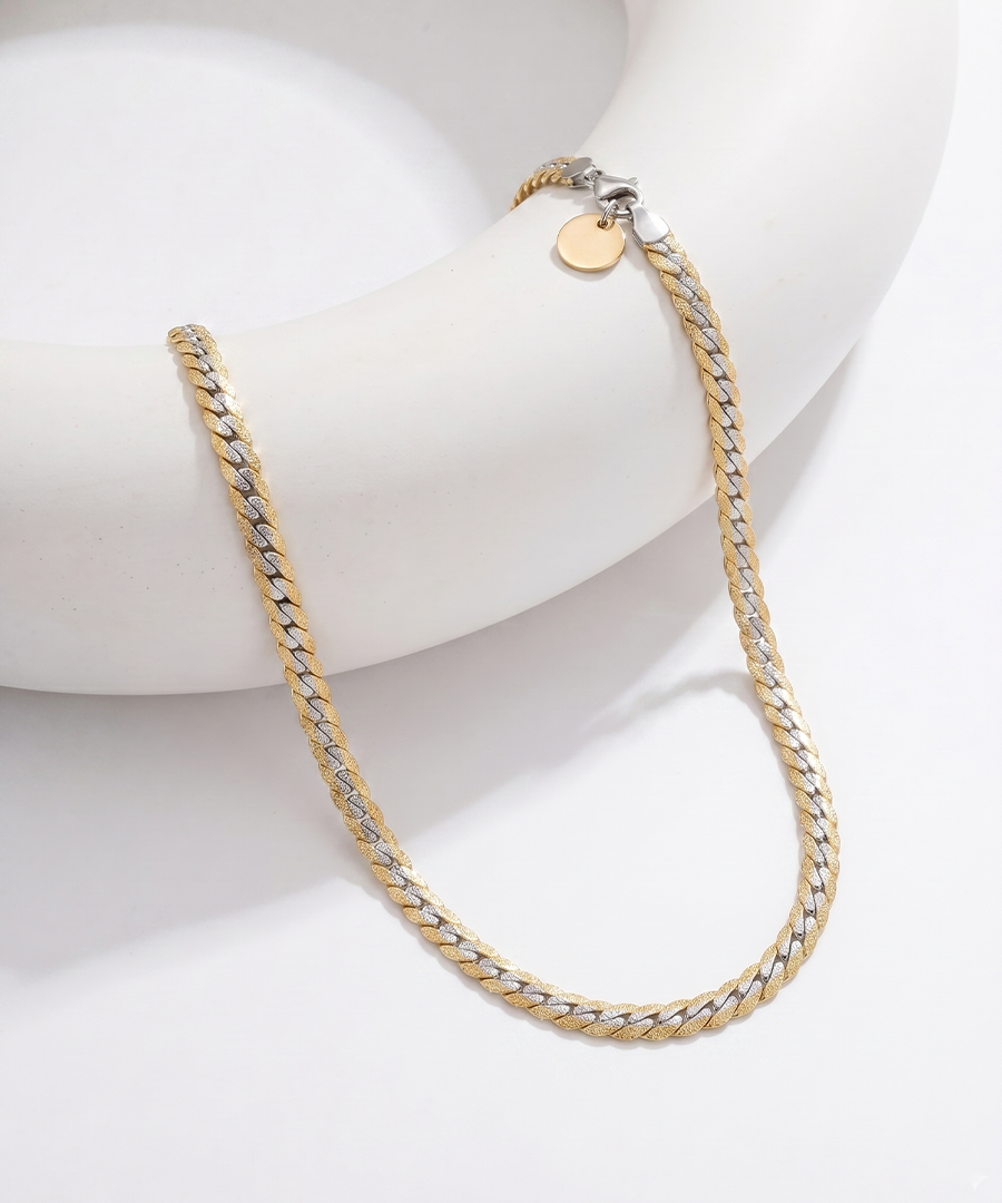 Double Tone Cuban Link Chain Necklace