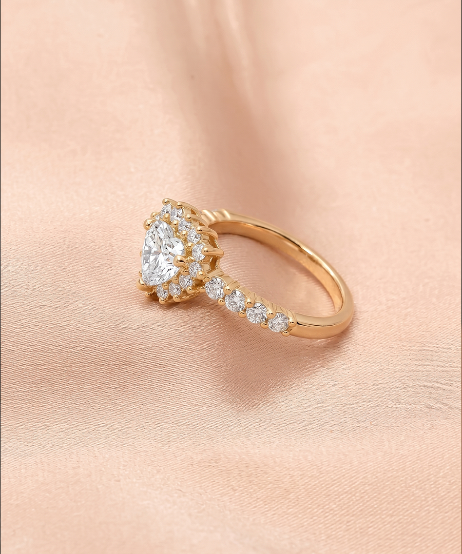 HEART SHAPED UNBURST HALO RING
