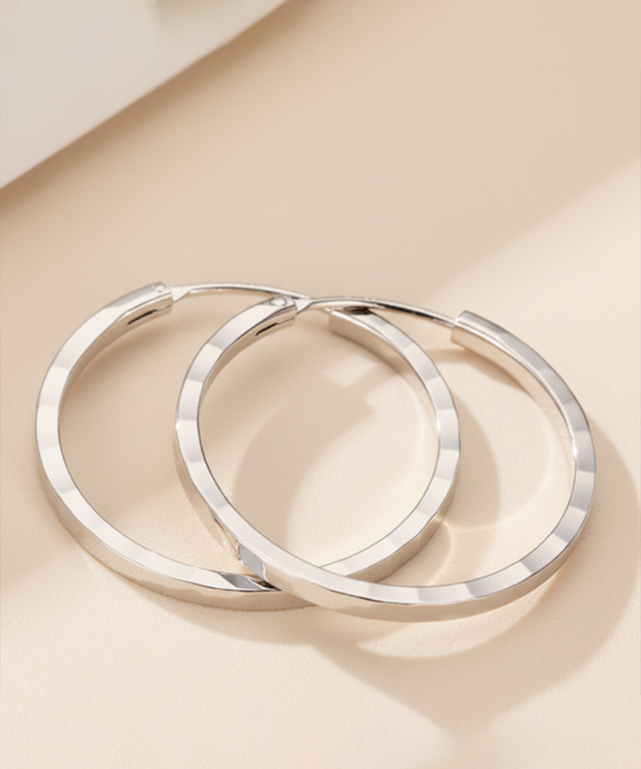 Square Edge Silver Hoop Earrings