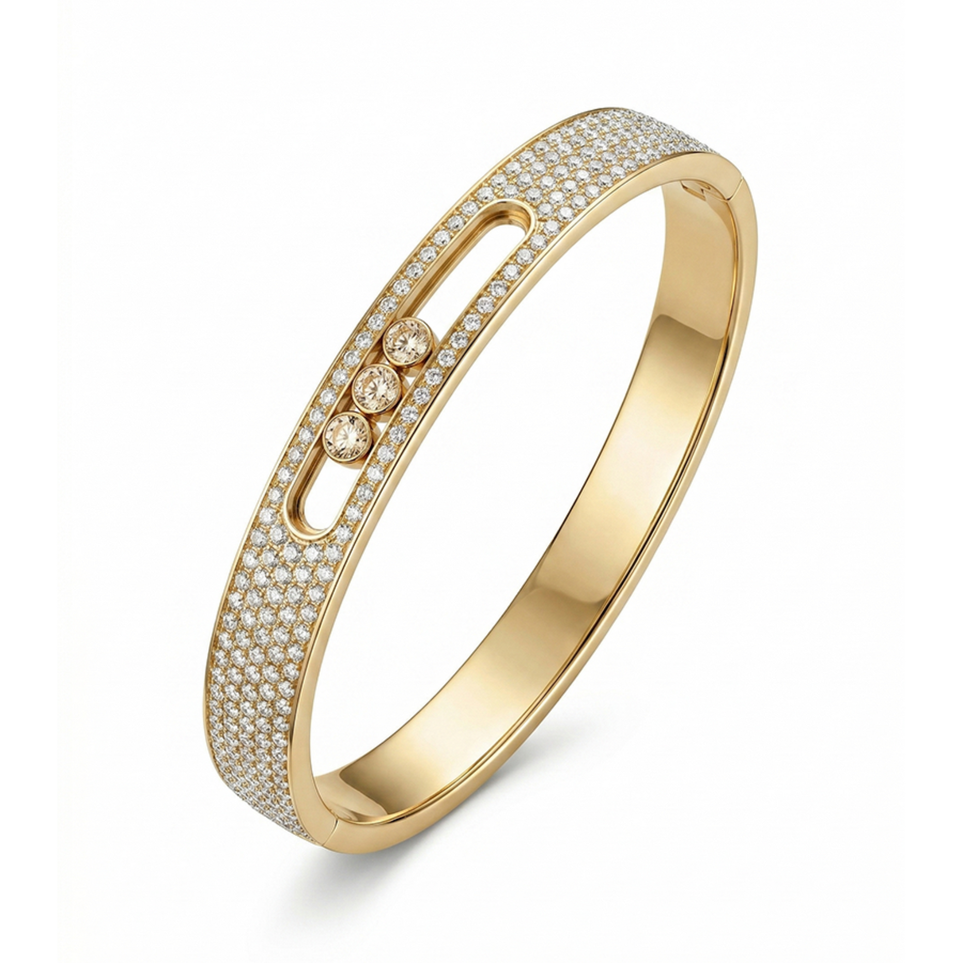 Gold bracelet with diamond accents on a white background