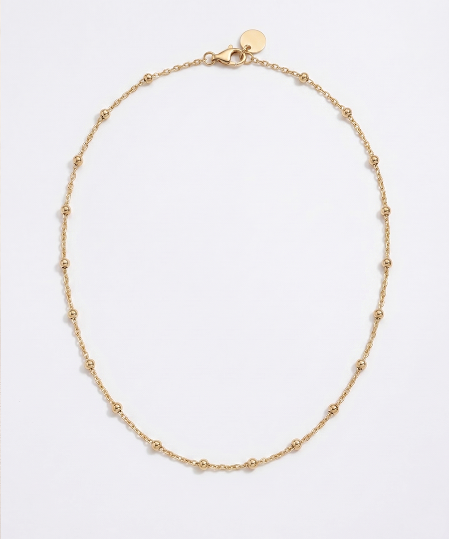 GOLD BEADED STATION CHAIN NECKLACE