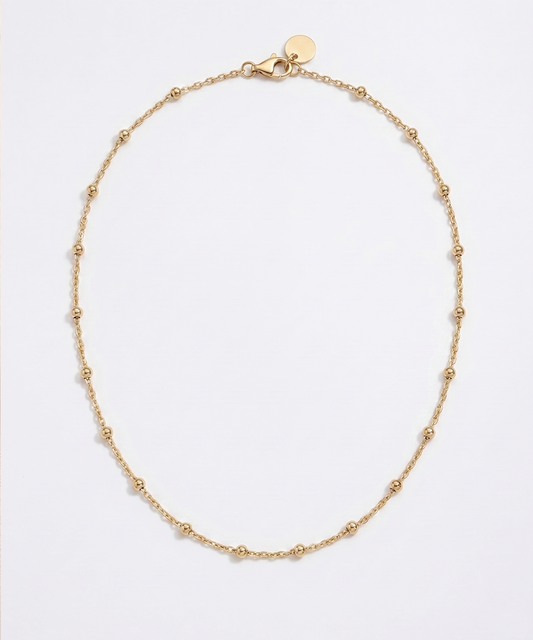 GOLD BEADED STATION CHAIN NECKLACE