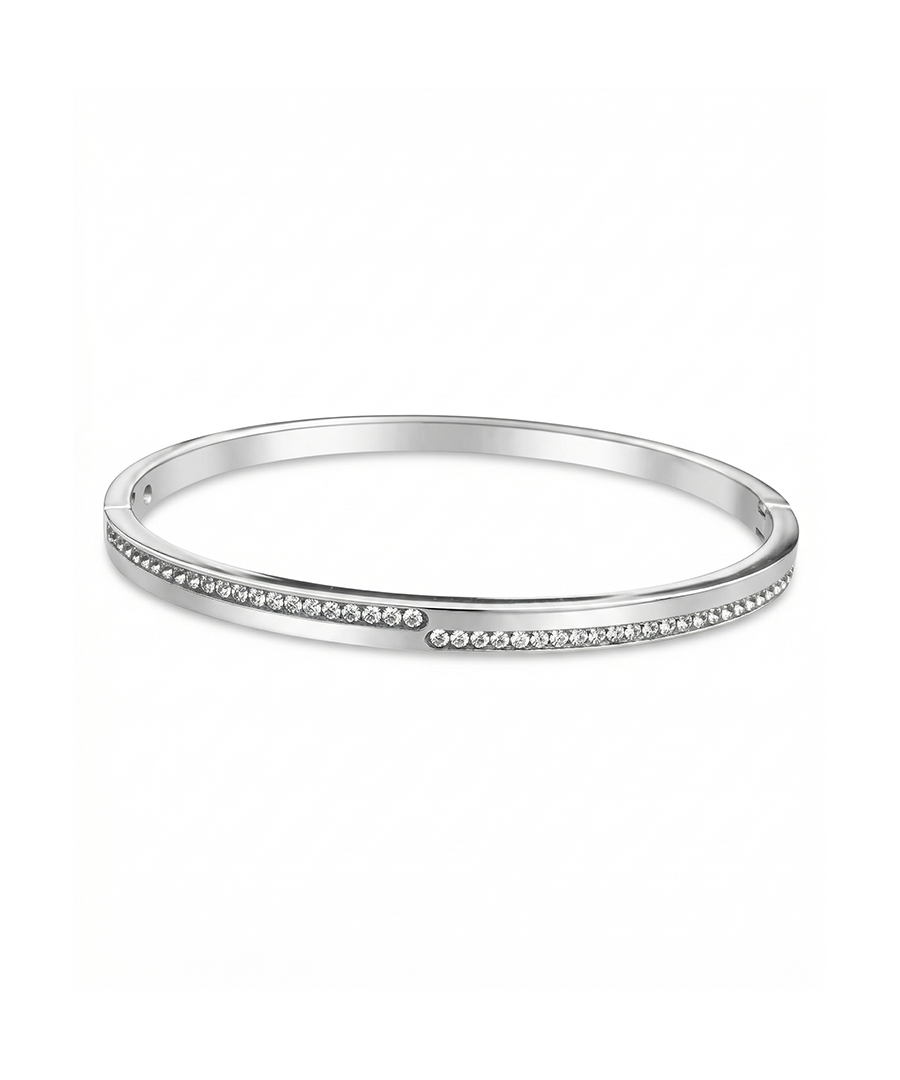 Silver bangle with small stones on a white background