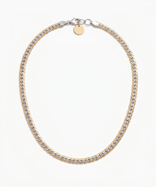 Double Tone Cuban Link Chain Necklace