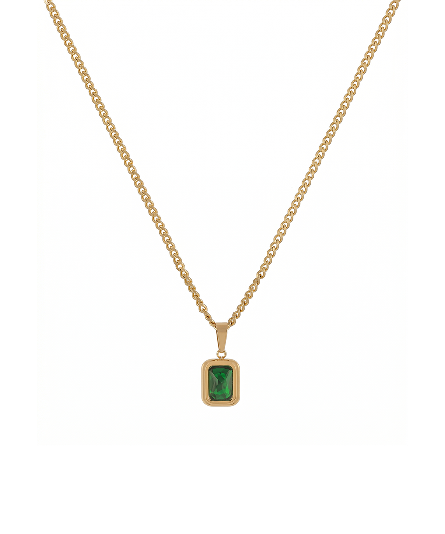 Gold Plated Necklace with Green Stone
