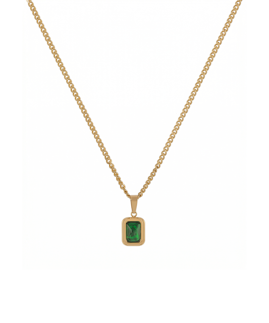 Gold Plated Necklace with Green Stone