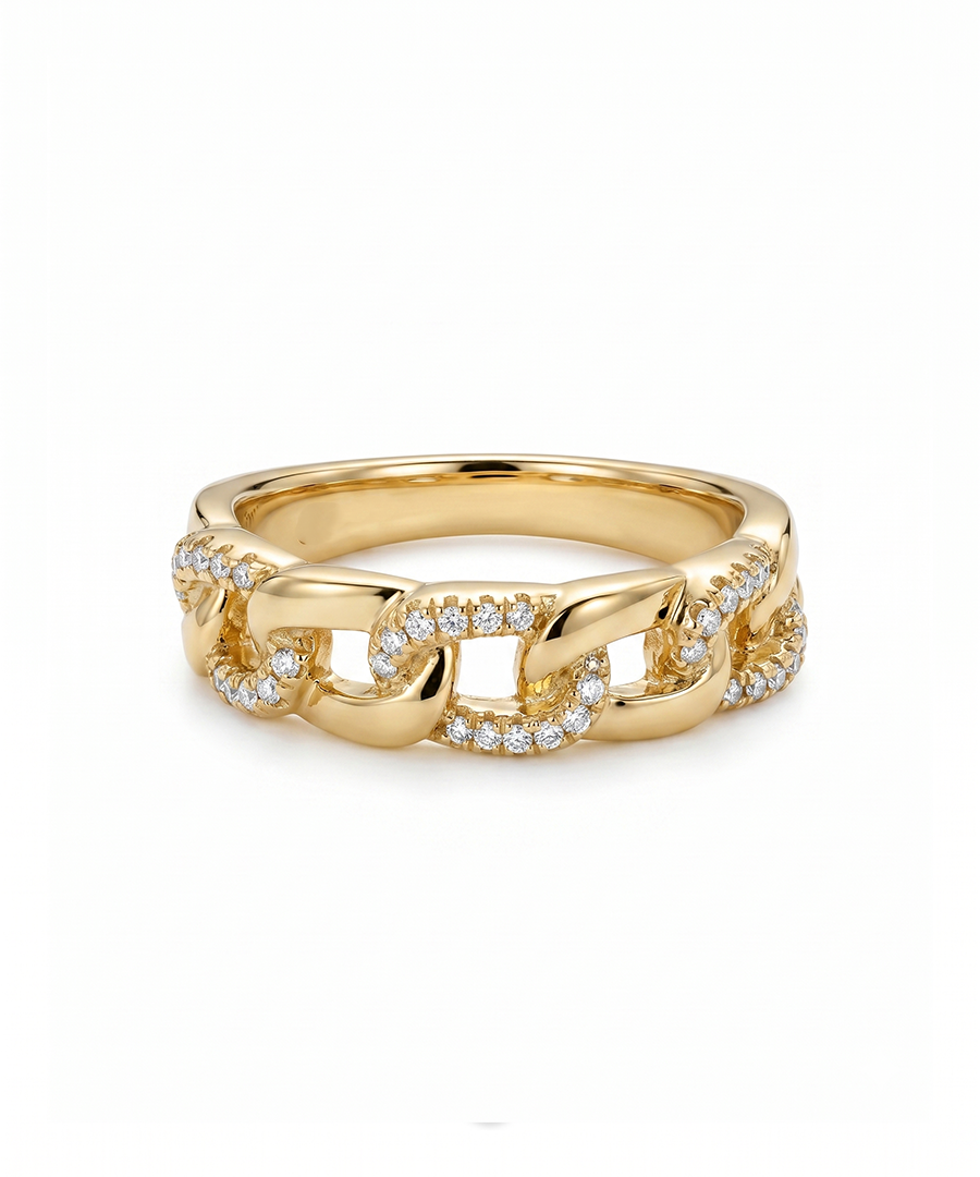 CHAIN LINK RING WITH PAVE-SET STONES