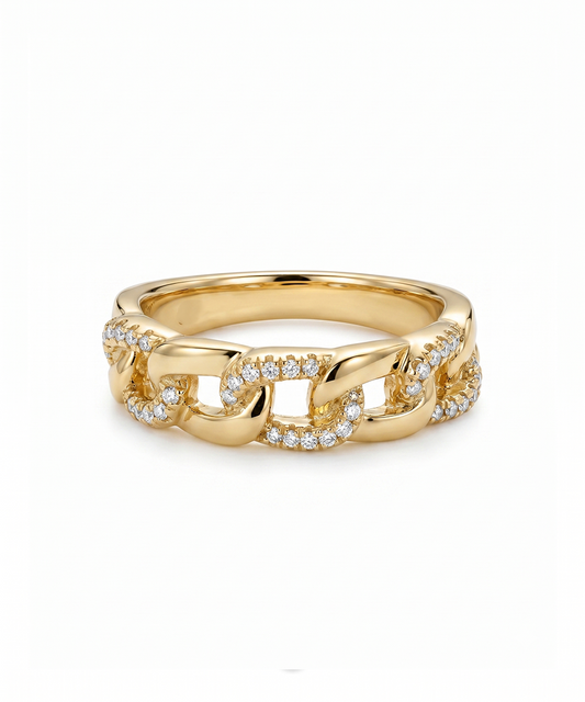 CHAIN LINK RING WITH PAVE-SET STONES