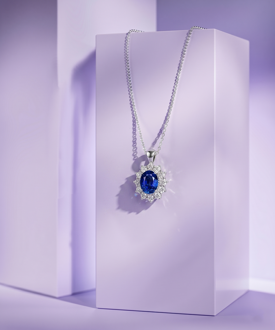 Oval Cut Blue Mossanite Halo Pendant