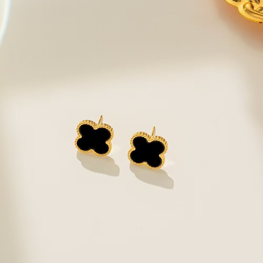 Elegant Gold Four-Leaf Clover Stud Earrings