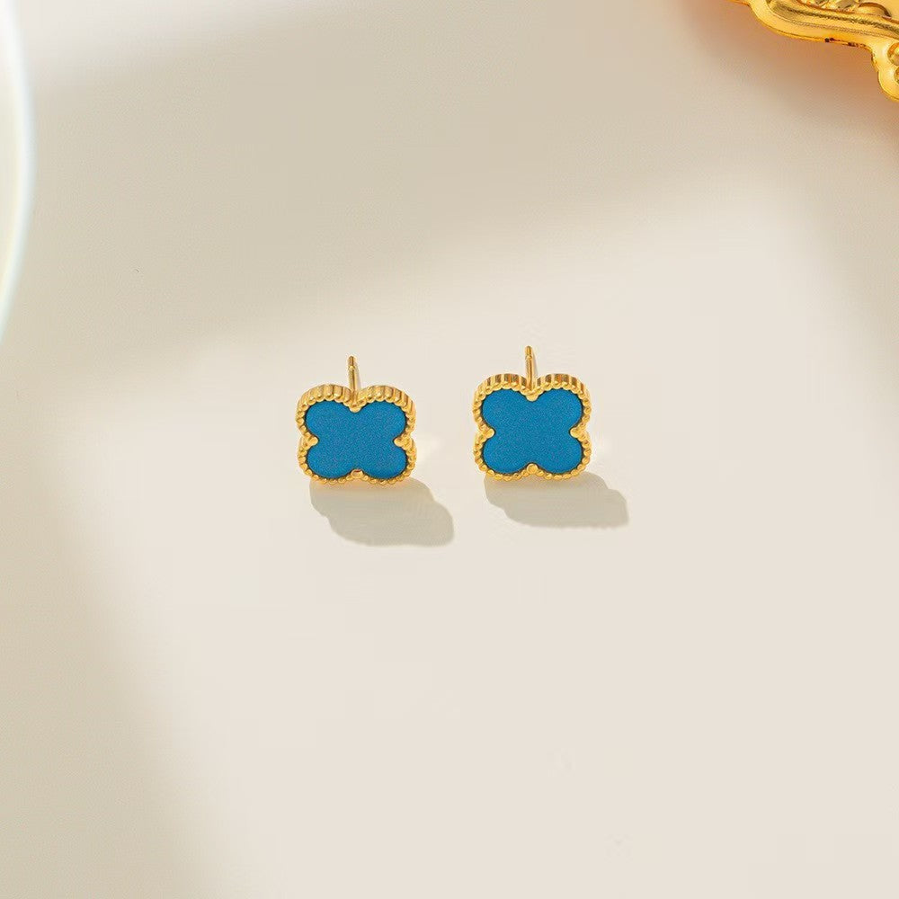 Elegant Gold Four-Leaf Clover Stud Earrings