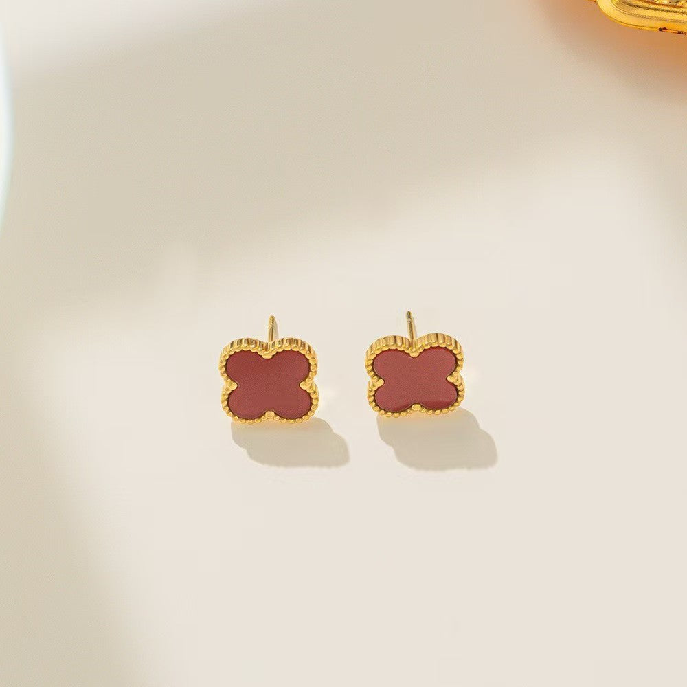 Elegant Gold Four-Leaf Clover Stud Earrings