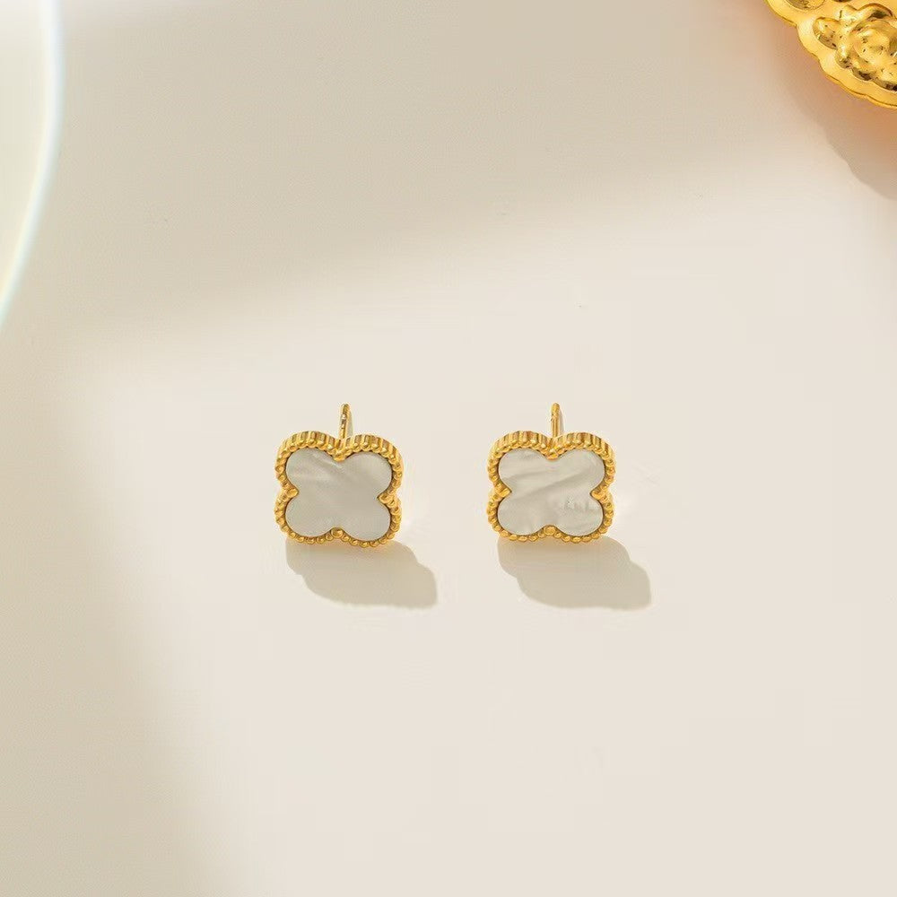 Elegant Gold Four-Leaf Clover Stud Earrings