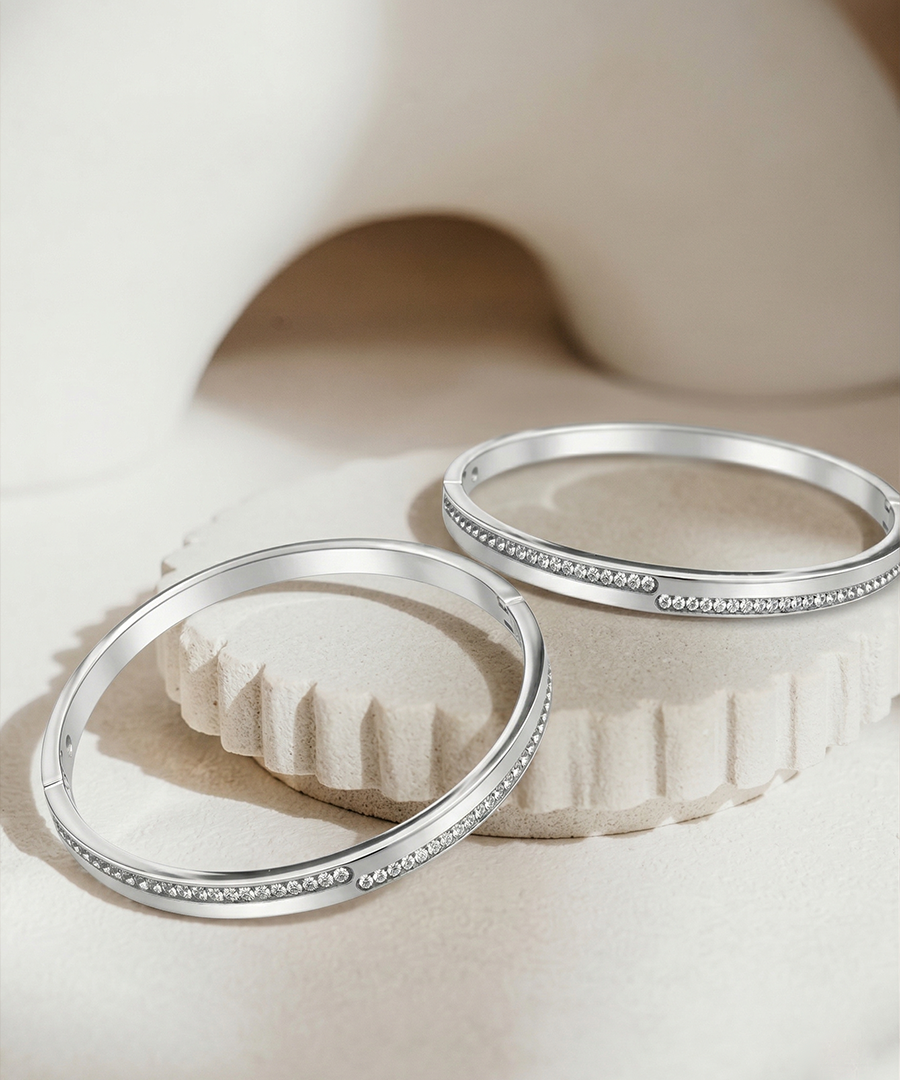 Sparkling Double Row Zircon Bangle Bracelet