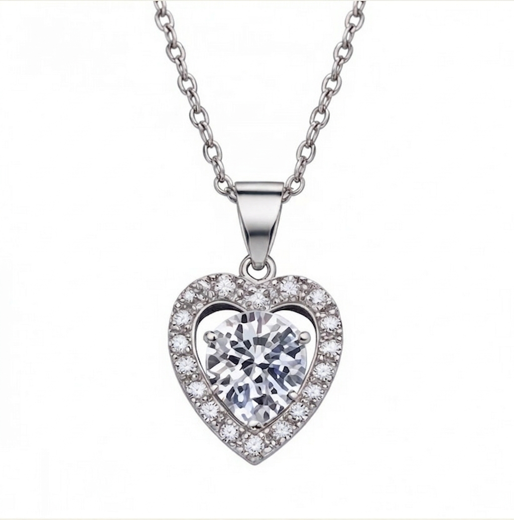 Gold Plated Heart Pendant Necklace with Moissanite