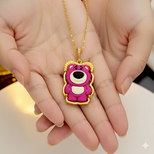 This pendant accurately captures the distinct appearance of Lotso, with its signature pink fur, and the slightly mischievous expression from the films.  