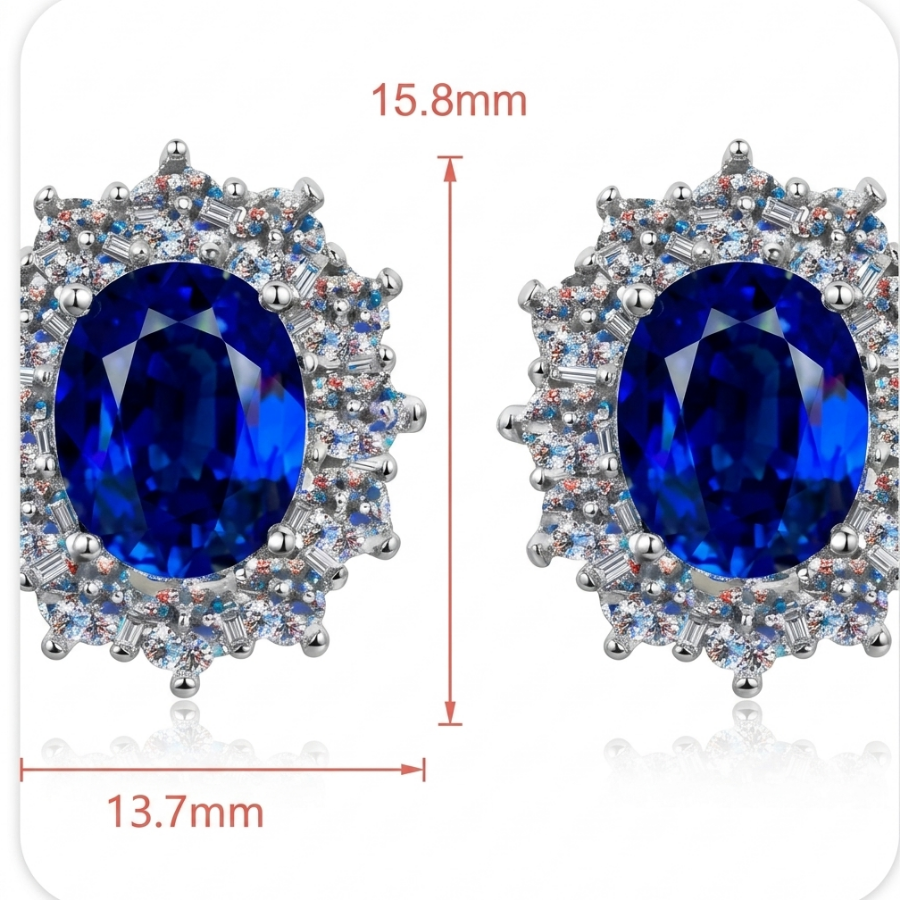 Blue Moissanite Halo Stud Earrings