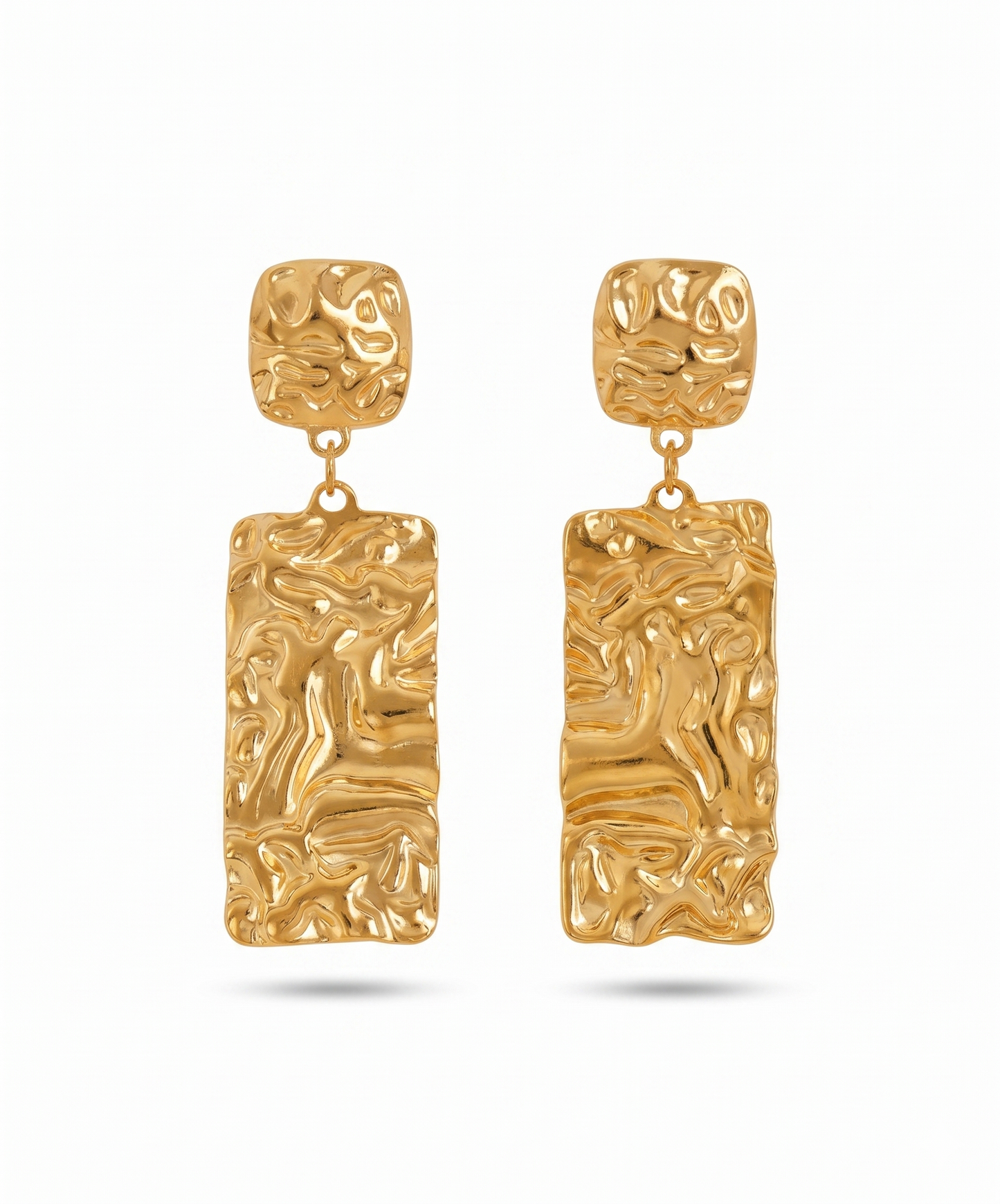 Drop Gold Rectangle Hammered Earrings
