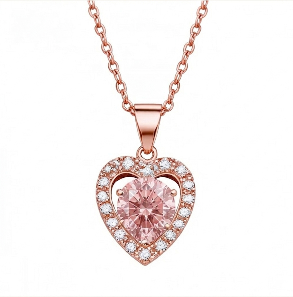 Gold Plated Heart Pendant Necklace with Moissanite