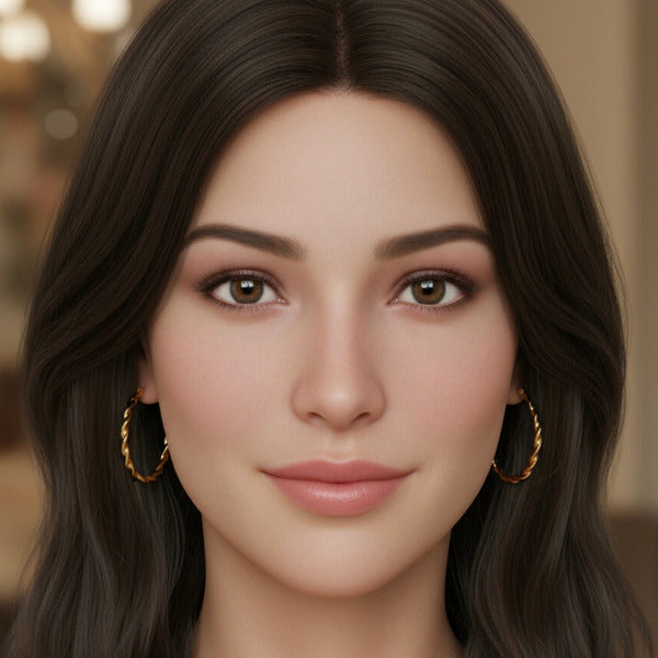 These classic hoop shaped combined with the textures twist makes this earrings a versatile and stylish accessory that adds a touch of sophistication to any outfit. 