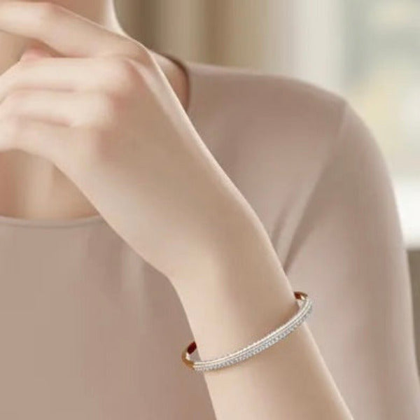 Halfway three row pave zircons bangle bracelet. Elegant and sophisticated.