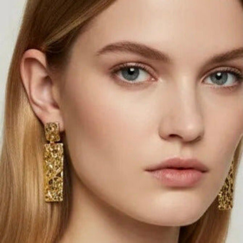 Textured Geometric Drop Earrings. Add elegance and artistic flair to any outfit.