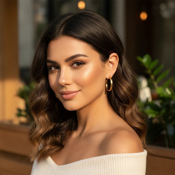 Classic Gold Hoop Earrings, with a simple, elegant design that makes them a versatile accessory.