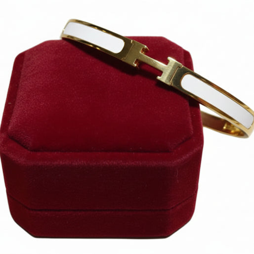 Bangle H bracelet on gold finish,  with white inlay