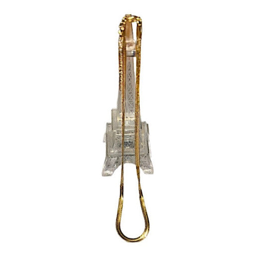 This necklace is a herringbone showcasing the characteristic fluidity and sheen of these type of chains