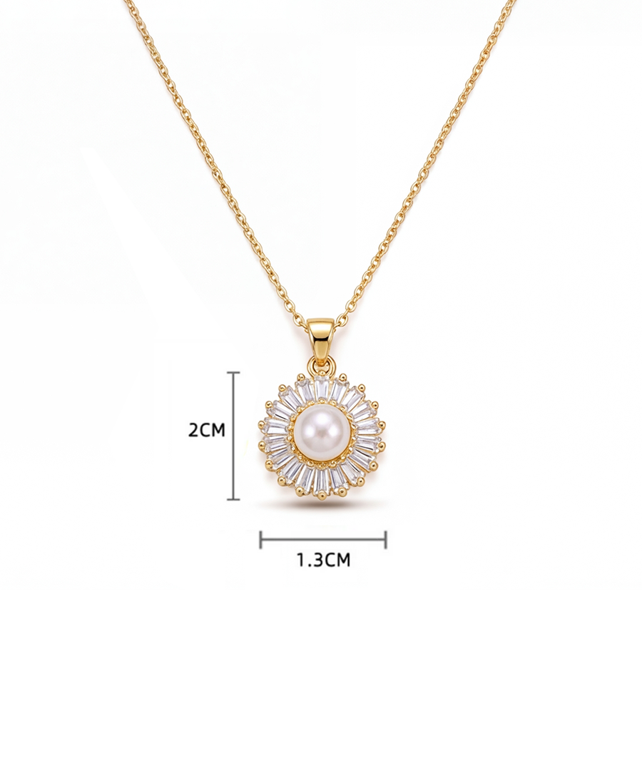 Pearl and Zirconia Halo Gold Plated Pendant Necklace