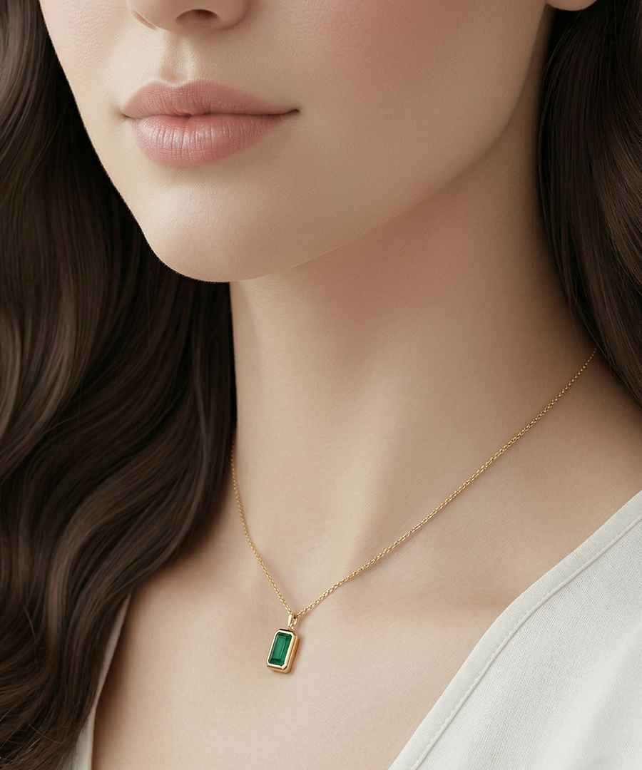 Gold Plated Necklace with Green Stone