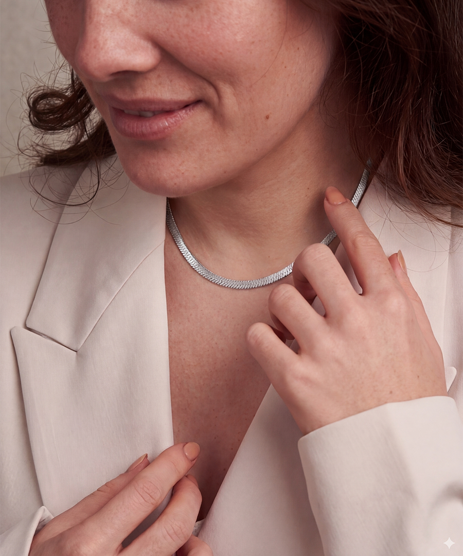 Herringbone Silver Tone Necklace