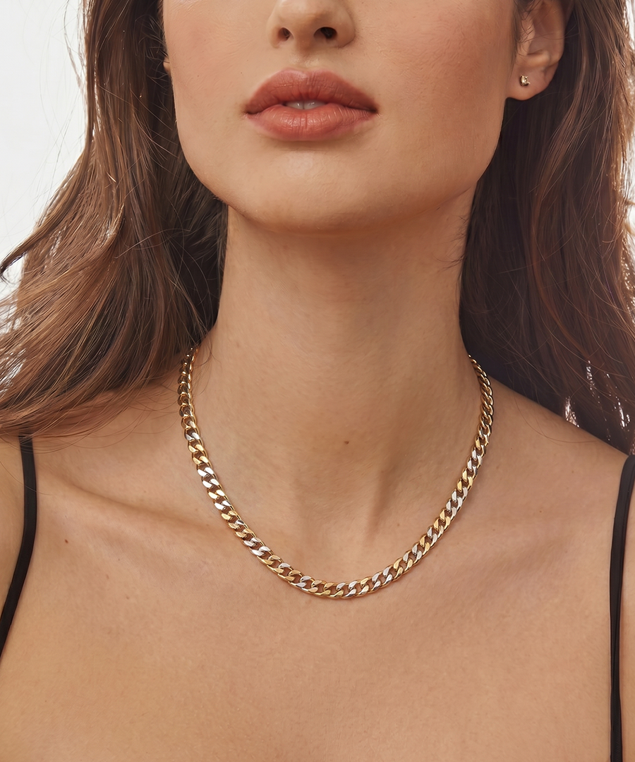 Double Tone Cuban Link Chain Necklace