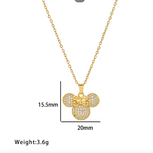 Gold Minnie necklace, showing the dimensions. 