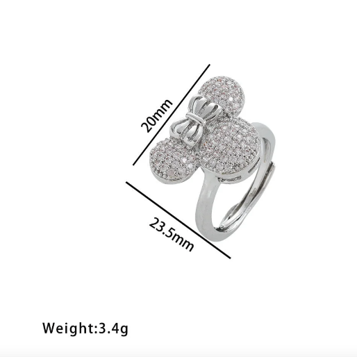 Silver Minnie ring showing the dimensions.,