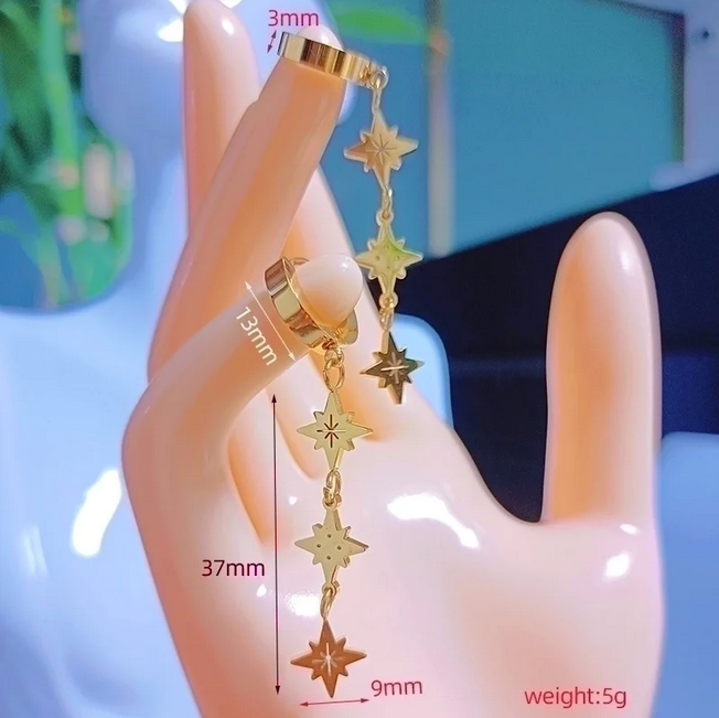 These earrings have a dainty and celestial aesthetic that couple with visible dimensions confirms a lightweight and comfortable accessory suitable for adding a touch of sparkle to any look.