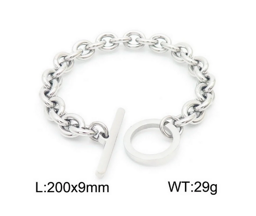 The silver-toned metal gives it a versatile and modern aesthetic, making it a prominent accessory. Here depicted with dimensions. 