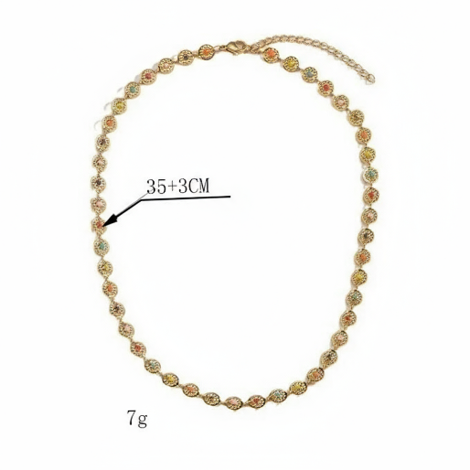 The Gold necklace is showing its  measurement details in this depiction. 