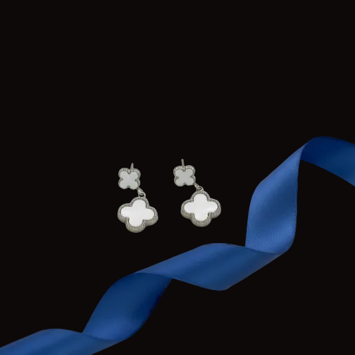 This pair of earrings showcases a luminous white in a silver tone frame of 18K white gold over stainless steel. 